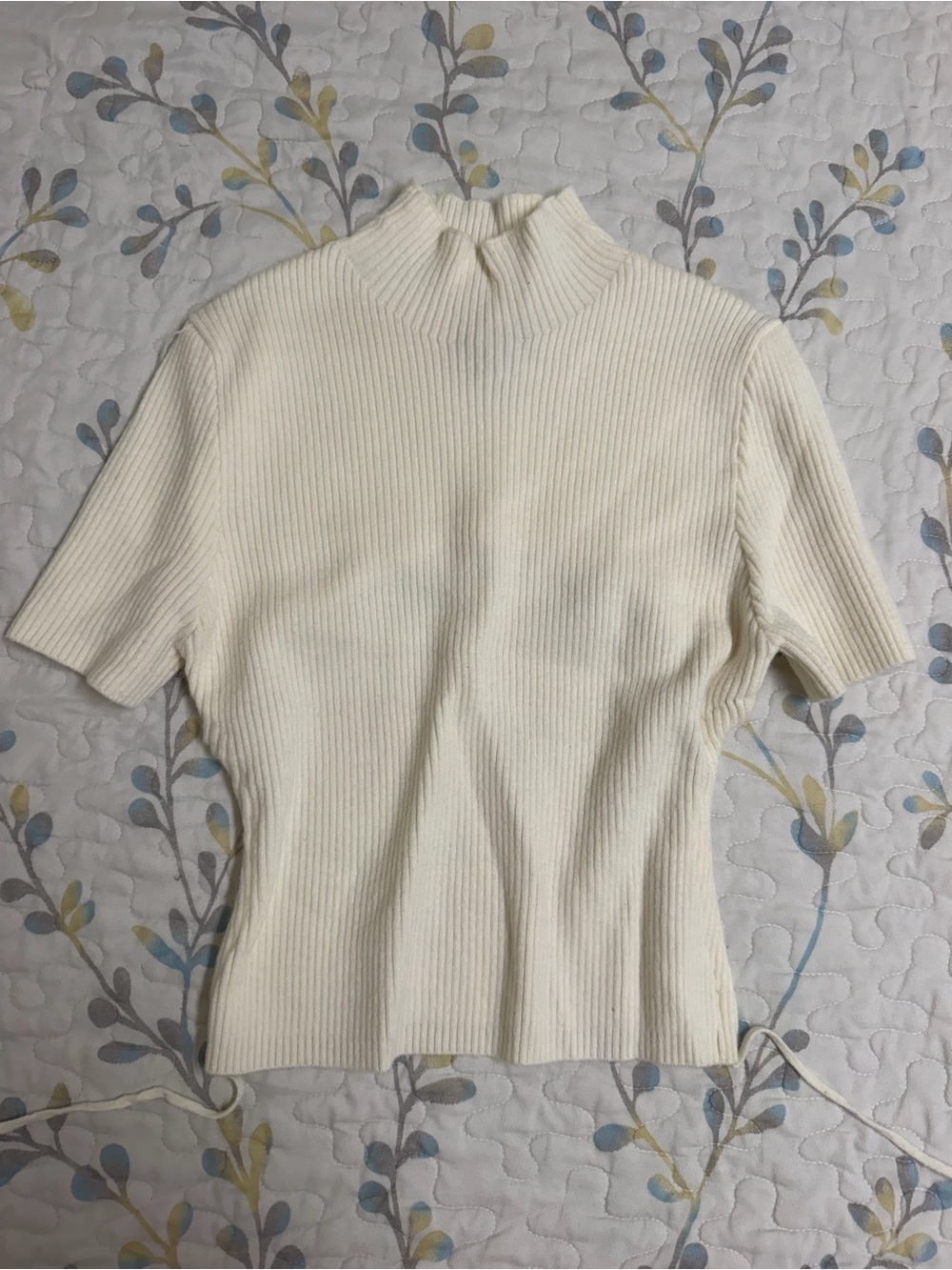 Women's Cream Ribbed Short-Sleeve Backless Mock Neck Top